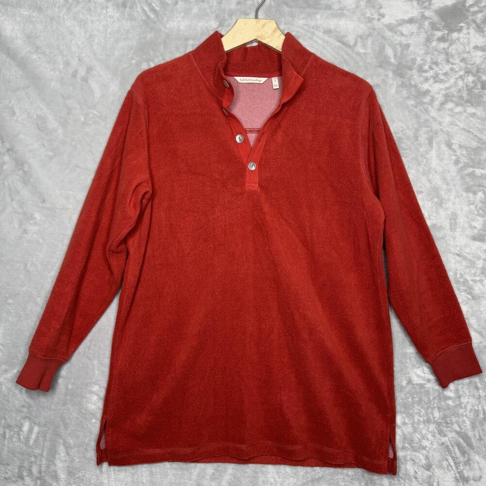Soft Surroundings Top Womens Small Orange Fleece Pullover Long Sleeve Cozy